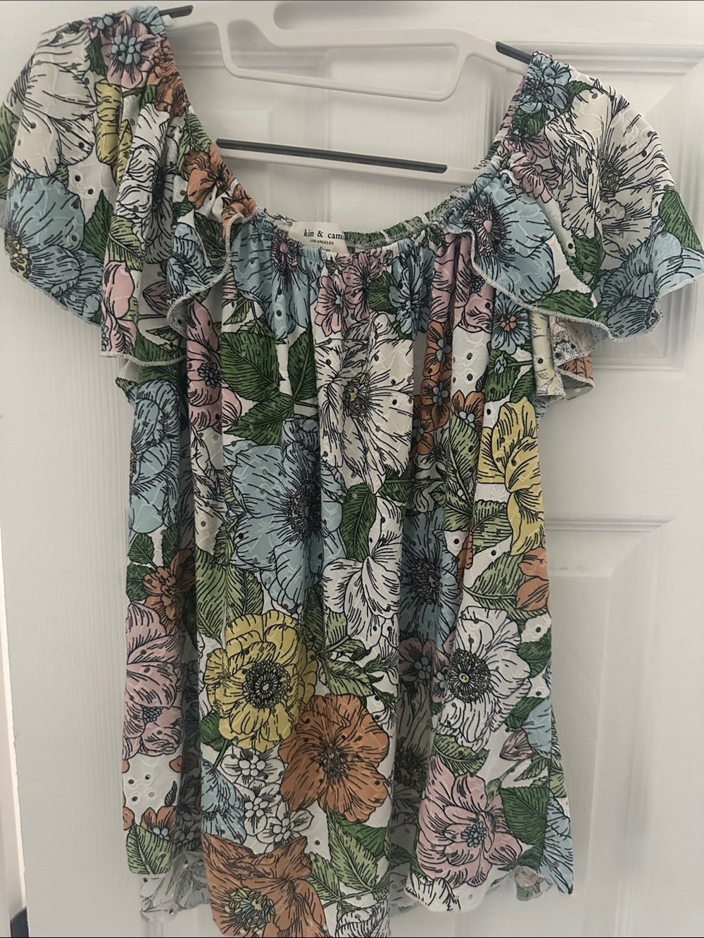 Kim & Cami Multi Floral Off-Shoulder Tunic Top